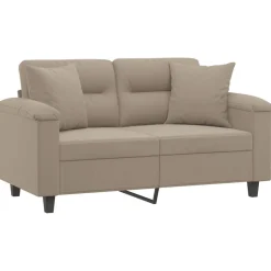 vidaXL Canapé 2 places avec oreillers taupe 120 cm tissu microfibre