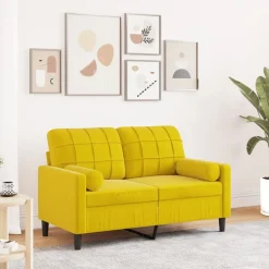vidaXL Canapé 2 places avec oreillers décoratifs jaune 120 cm velours