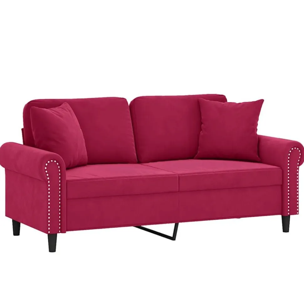 vidaXL Canapé 2 places avec oreillers bordeaux 140 cm velours