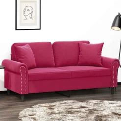 vidaXL Canapé 2 places avec oreillers bordeaux 140 cm velours