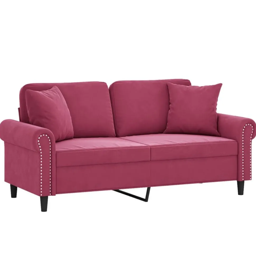 vidaXL Canapé 2 places avec oreillers bordeaux 140 cm velours