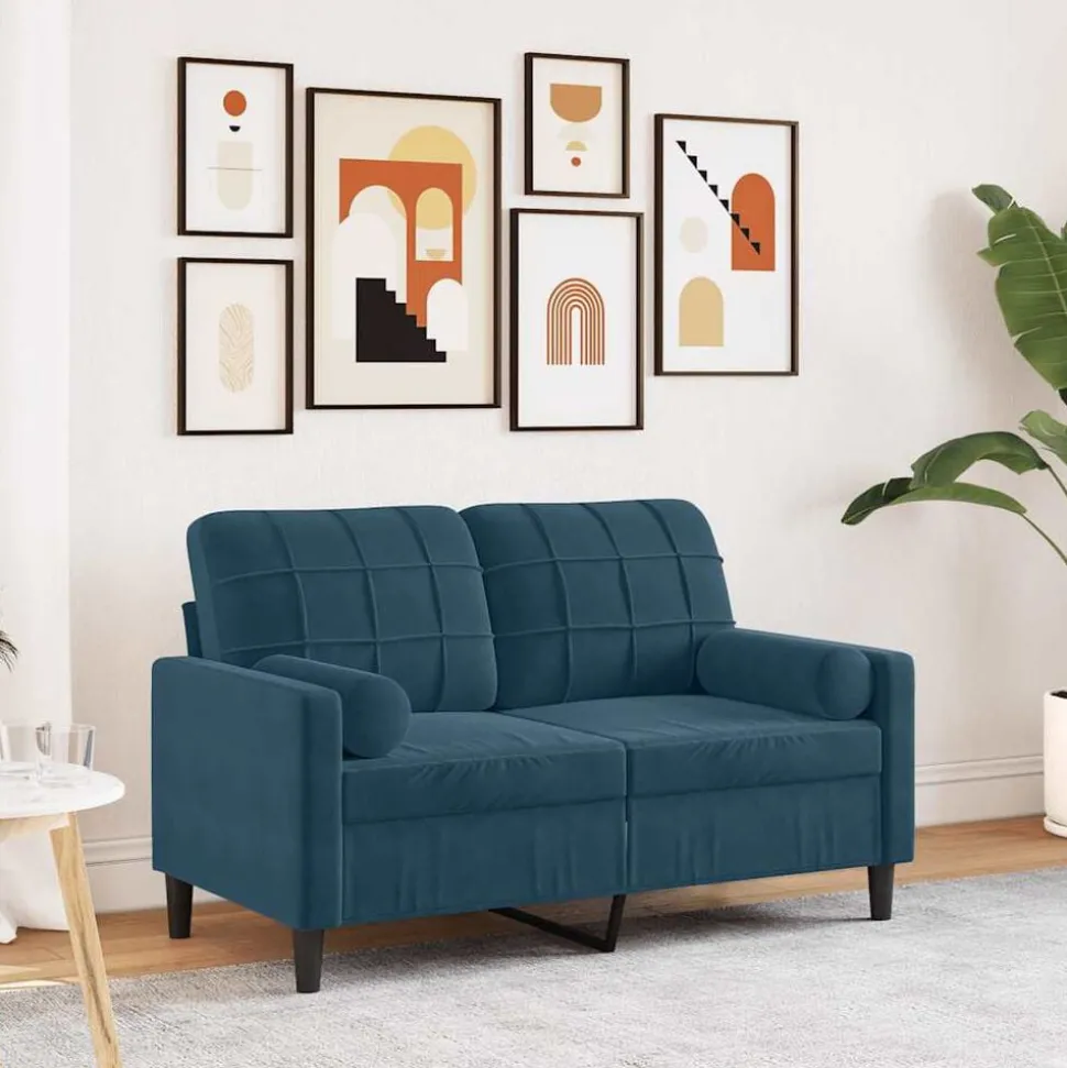 vidaXL Canapé 2 places avec oreillers décoratifs bleu 120 cm velours