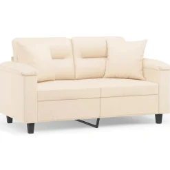 vidaXL Canapé 2 places avec oreillers beige 120 cm tissu microfibre