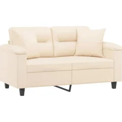 vidaXL Canapé 2 places avec oreillers beige 120 cm tissu microfibre