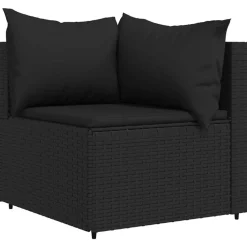 vidaXL Canapé d'angle de jardin avec coussins Noir Résine tressée