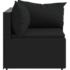 vidaXL Canapé d'angle de jardin avec coussins Noir Résine tressée