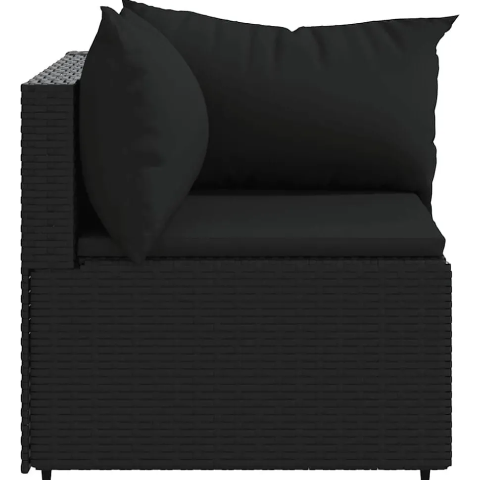 vidaXL Canapé d'angle de jardin avec coussins Noir Résine tressée