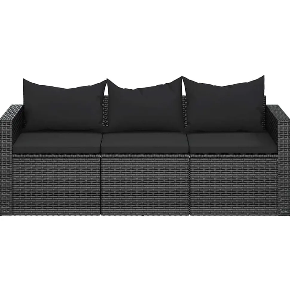 vidaXL Canapé de jardin à 3 places avec coussins noir résine tressée