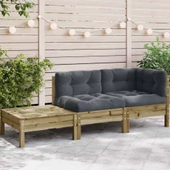vidaXL Canapé de jardin avec coussins et repose-pied bois pin imprégné