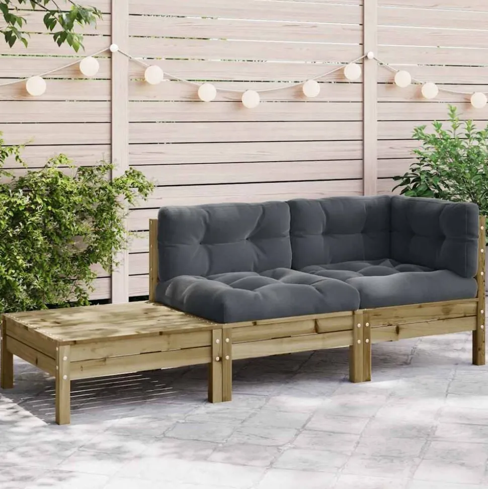 vidaXL Canapé de jardin avec coussins et repose-pied bois pin imprégné