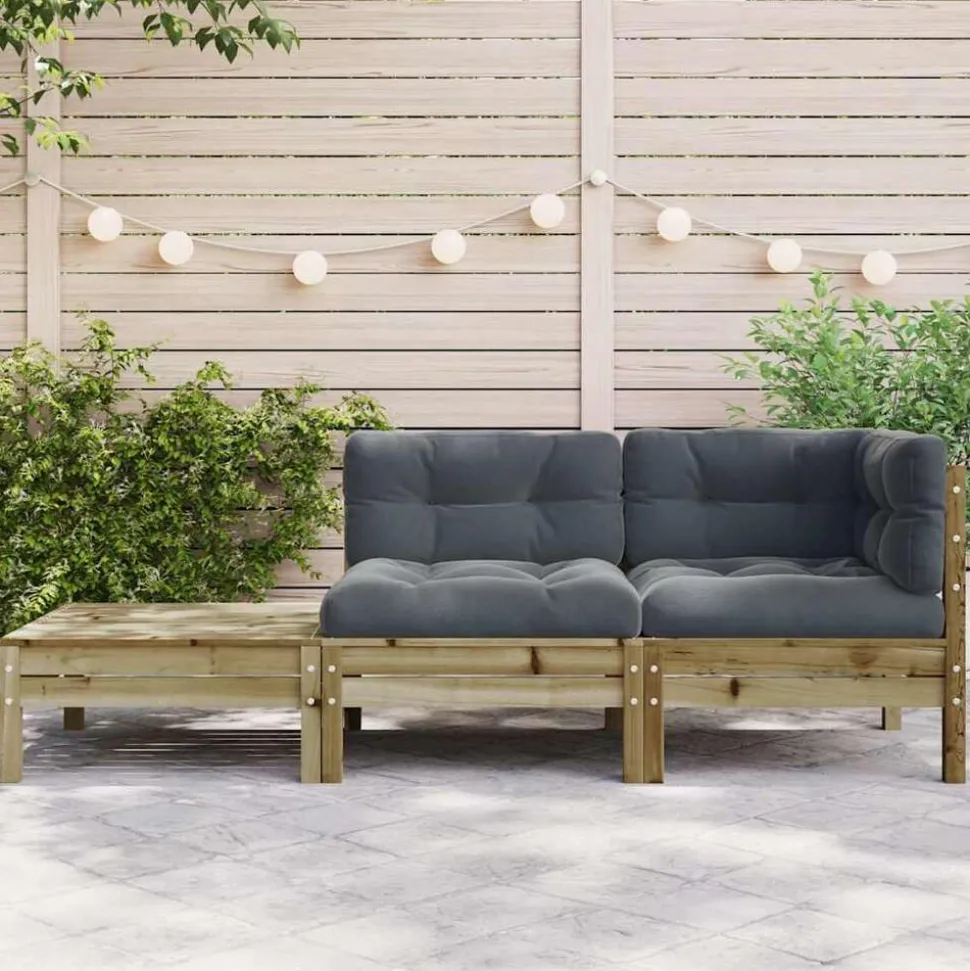 vidaXL Canapé de jardin avec coussins et repose-pied bois pin imprégné