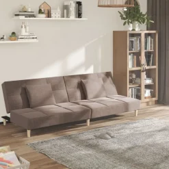 vidaXL Canapé-lit à 2 places avec deux oreillers taupe tissu