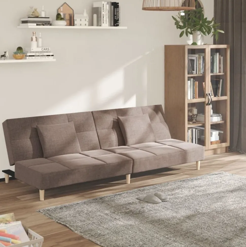 vidaXL Canapé-lit à 2 places avec deux oreillers taupe tissu