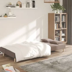 vidaXL Canapé-lit à 2 places avec deux oreillers taupe tissu