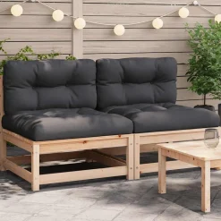vidaXL Canapés de jardin sans accoudoirs coussins 2pcs bois massif pin