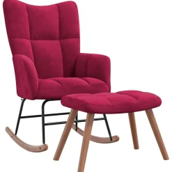 vidaXL Chaise à bascule avec repose-pied Rouge bordeaux Velours