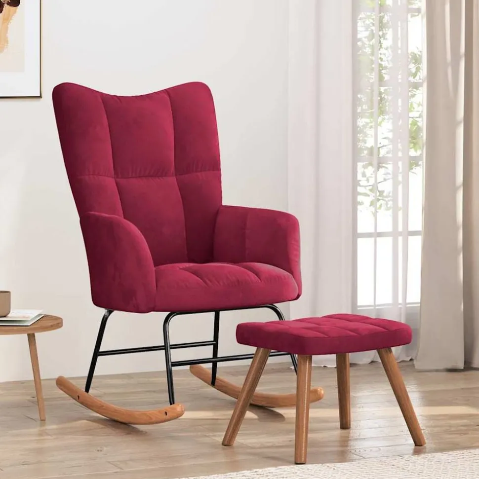 vidaXL Chaise à bascule avec repose-pied Rouge bordeaux Velours
