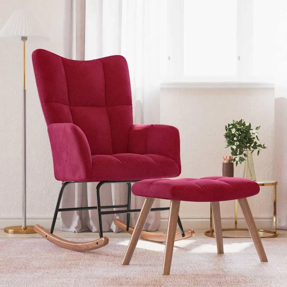vidaXL Chaise à bascule avec repose-pied Rouge bordeaux Velours