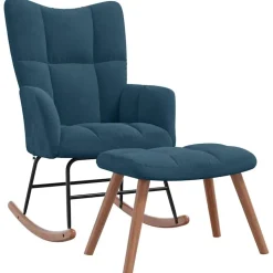 vidaXL Chaise à bascule avec tabouret en velours bleu