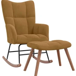 vidaXL Chaise à bascule avec tabouret en velours marron
