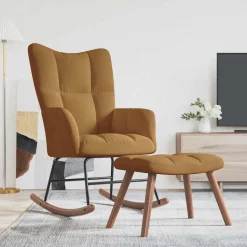 vidaXL Chaise à bascule avec tabouret en velours marron