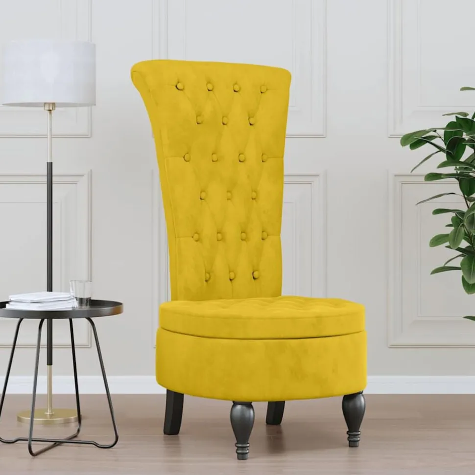 vidaXL Chaise à dossier haut jaune velours conception de bouton