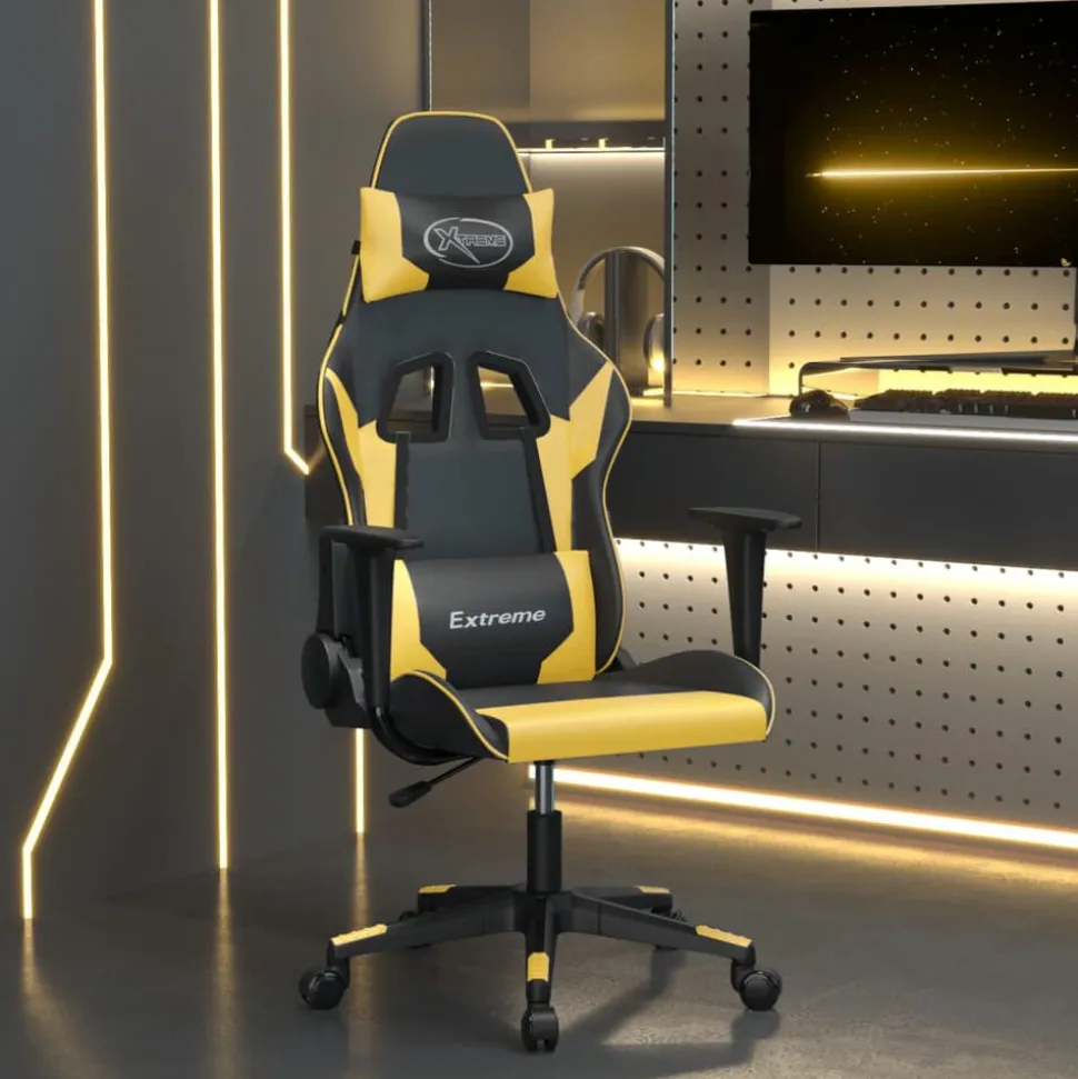 vidaXL Chaise de jeu de massage Noir et doré Similicuir