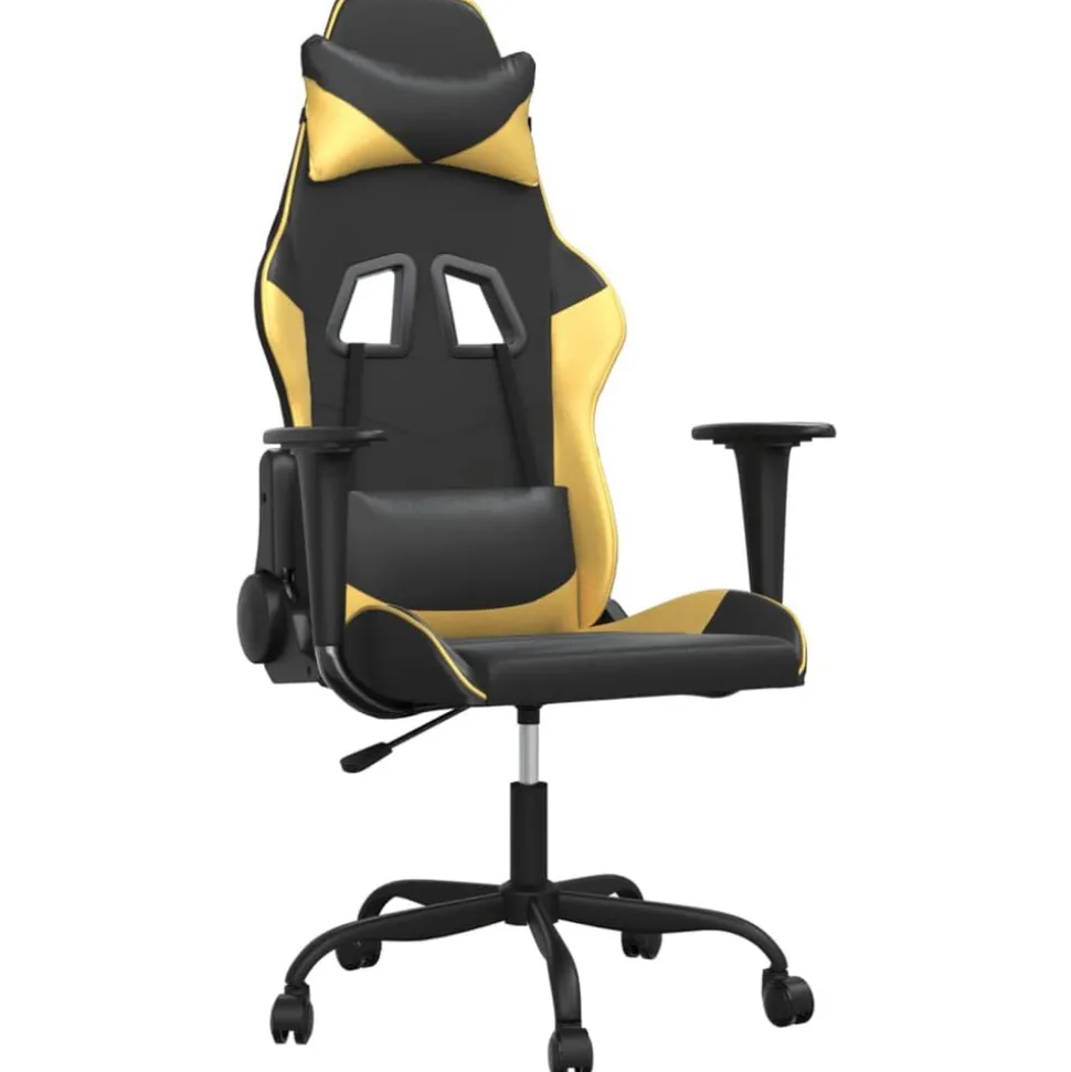 vidaXL Chaise de jeu de massage Noir et doré Similicuir
