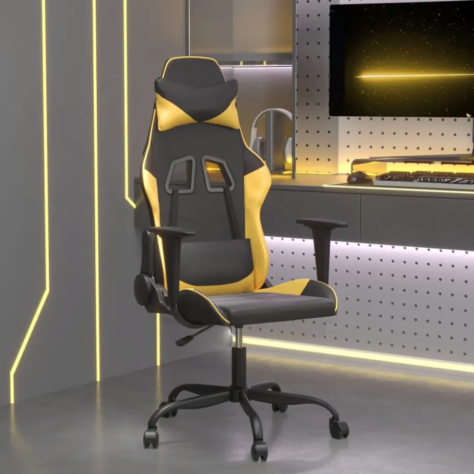 vidaXL Chaise de jeu de massage Noir et doré Similicuir