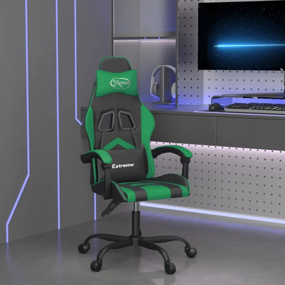 vidaXL Chaise de jeu Noir et vert Similicuir