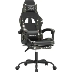 vidaXL Chaise de jeu pivotante repose-pied Noir camouflage Similicuir