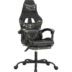 vidaXL Chaise de jeu pivotante repose-pied Noir camouflage Similicuir