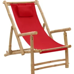 vidaXL Chaise de terrasse Bambou et toile Rouge