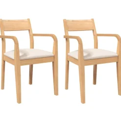 vidaXL Chaises à manger coussins 2 pcs naturel bois massif caoutchouc