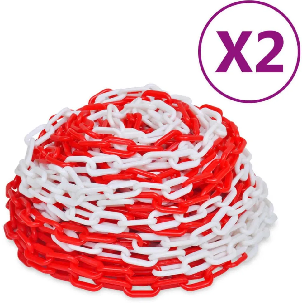 vidaXL Chaînes d'avertissement 2 pcs Rouge et blanc Plastique 30 m
