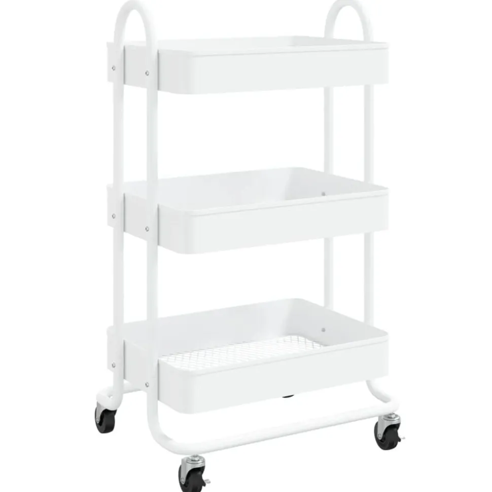 vidaXL Chariot à 3 niveaux Blanc 43x34x79 cm Acier