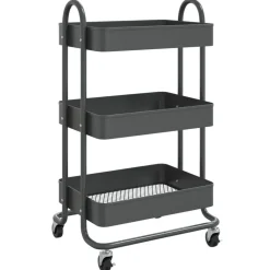 vidaXL Chariot à 3 niveaux Anthracite 43x34x79 cm Acier
