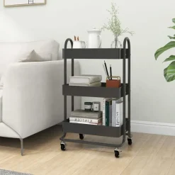 vidaXL Chariot à 3 niveaux Anthracite 43x34x79 cm Acier