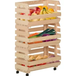vidaXL Chariot à légumes 37x30x80 cm Bois de pin solide