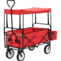 vidaXL Chariot à main pliable avec toit Acier Rouge