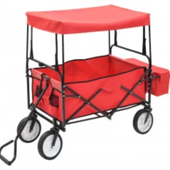 vidaXL Chariot à main pliable avec toit Acier Rouge