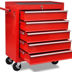 vidaXL Chariot à outils d'atelier avec 5 tiroirs Rouge