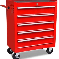 vidaXL Chariot à outils d'atelier avec 5 tiroirs Rouge