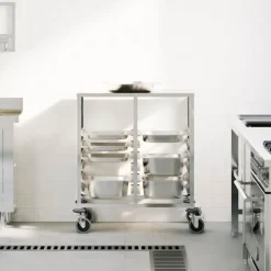 vidaXL Chariot à plateaux 12 bacs GN 75x55x87 cm acier inoxydable