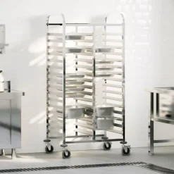 vidaXL Chariot à plateaux 32 bacs GN 75x55x162,5 cm acier inoxydable