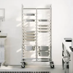 vidaXL Chariot à plateaux 32 bacs GN 75x55x162,5 cm acier inoxydable