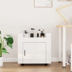 vidaXL Chariot de bureau Blanc brillant 60x45x60 cm Bois d'ingénierie