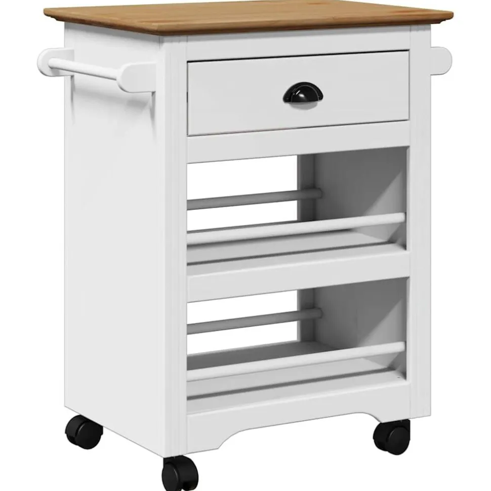 VidaXL Chariot de cuisine BODO blanc et marron 67,5x45x80 cm
