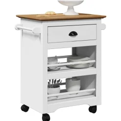 VidaXL Chariot de cuisine BODO blanc et marron 67,5x45x80 cm