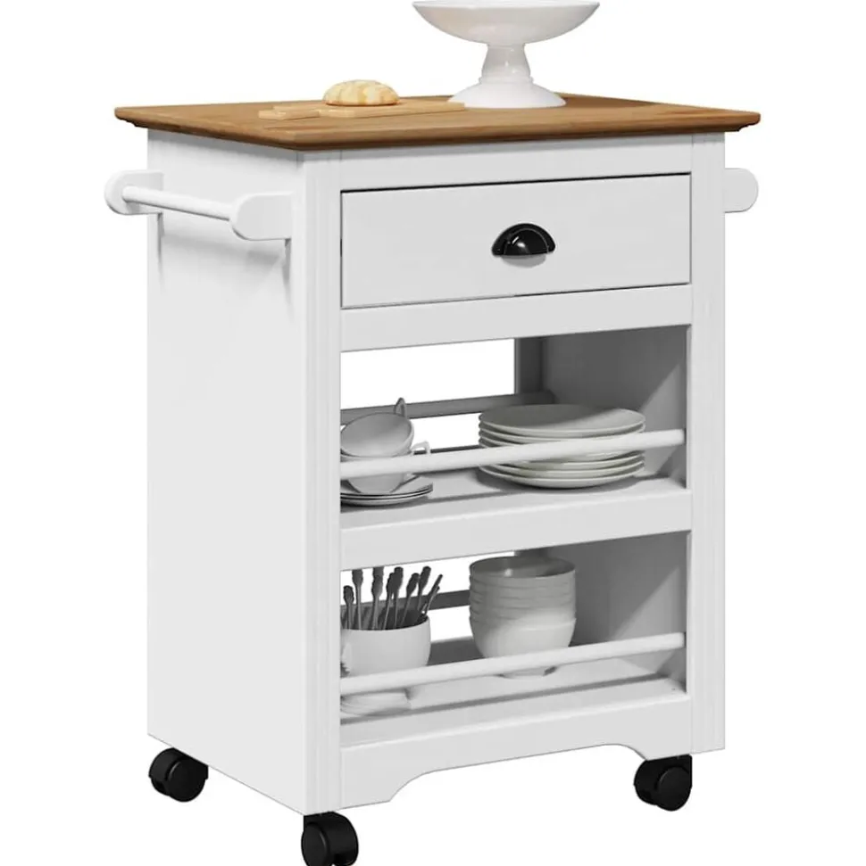 VidaXL Chariot de cuisine BODO blanc et marron 67,5x45x80 cm